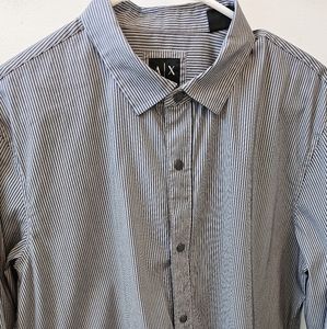Armani Exchange Men's Long Sleeve Striped Button Down Size Large Black Grey.SLIM